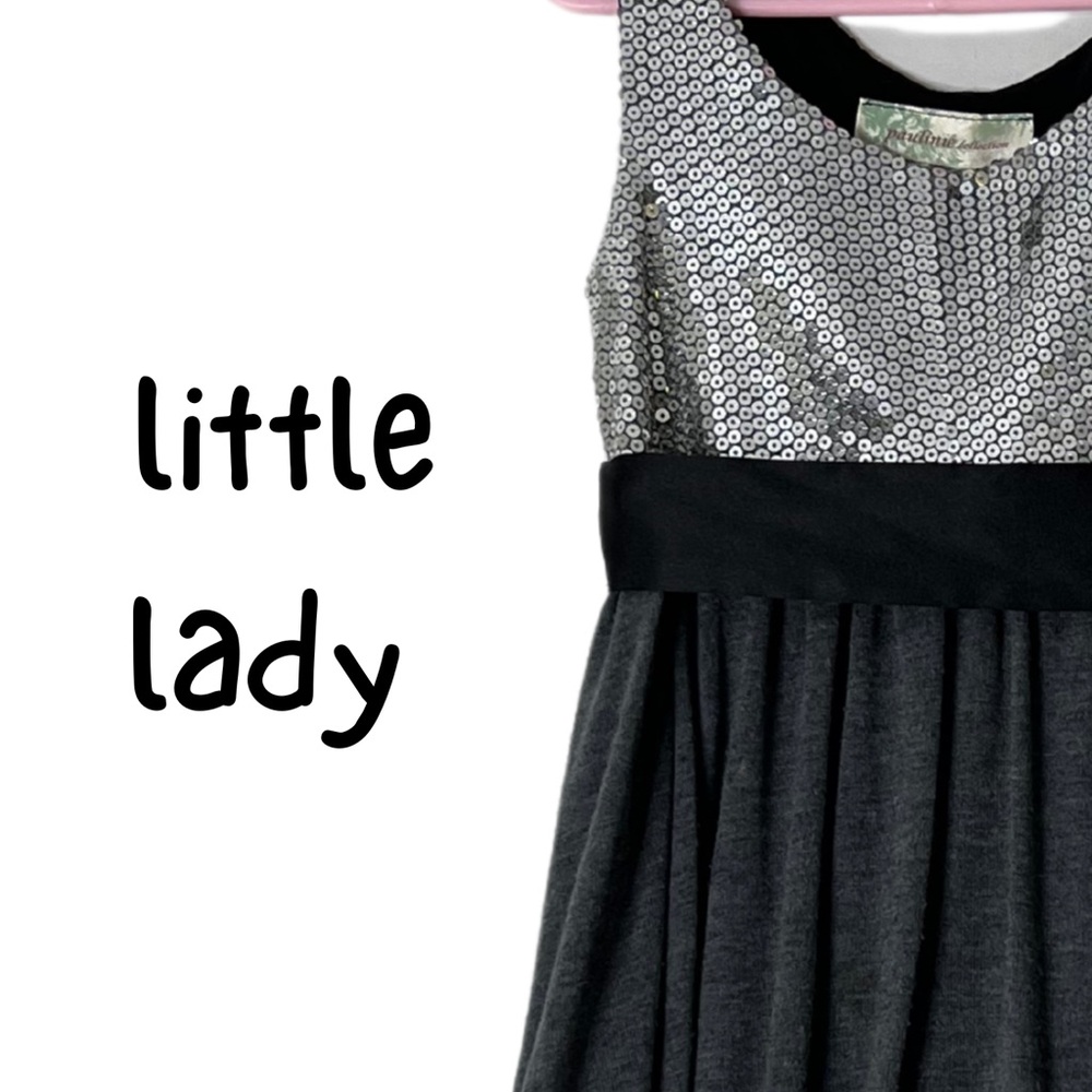 Girls Silver and Black Sequin party Dress